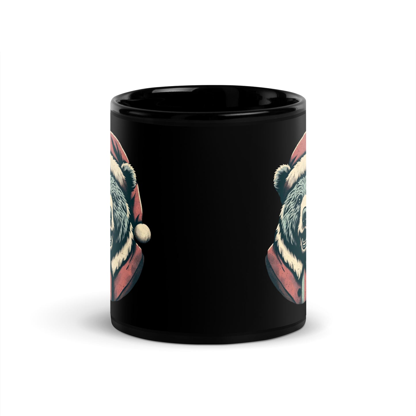 Bear-ly Merry: Rustic Christmas Retreat with Santa's Fuzziest Helpers Black Glossy Mug