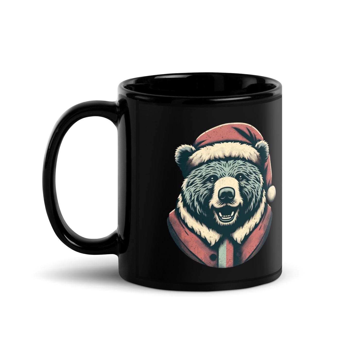 Bear-ly Merry: Rustic Christmas Retreat with Santa's Fuzziest Helpers Black Glossy Mug