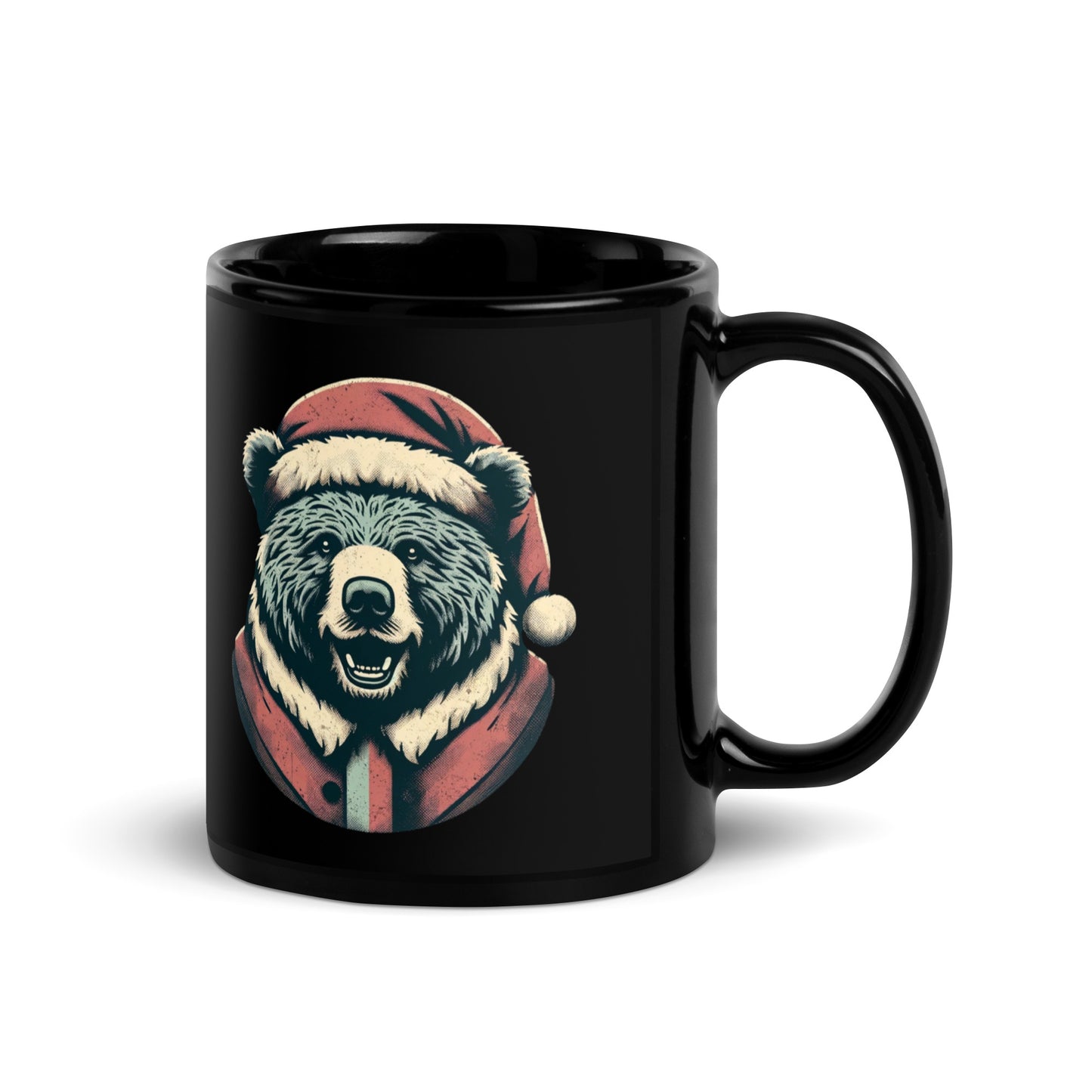 Bear-ly Merry: Rustic Christmas Retreat with Santa's Fuzziest Helpers Black Glossy Mug