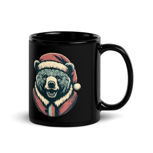 Bear-ly Merry: Rustic Christmas Retreat with Santa's Fuzziest Helpers Black Glossy Mug