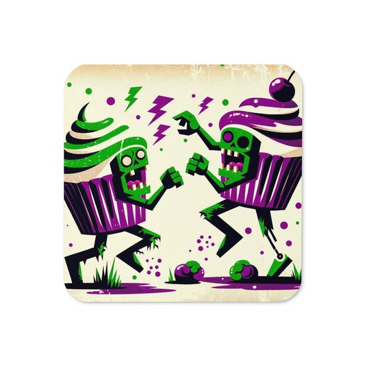 Zombie Cupcake Fight Cork-back coaster