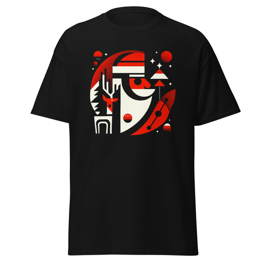 Yuletide Christmas: Futuristic Holiday Elegance - Santa and Reindeer Minimalist Abstract Art Tee