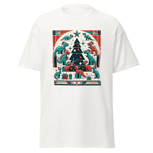 Dinosaur Christmas Delight: Roaring Holiday Fun with Festive Minimalist Tree Design
