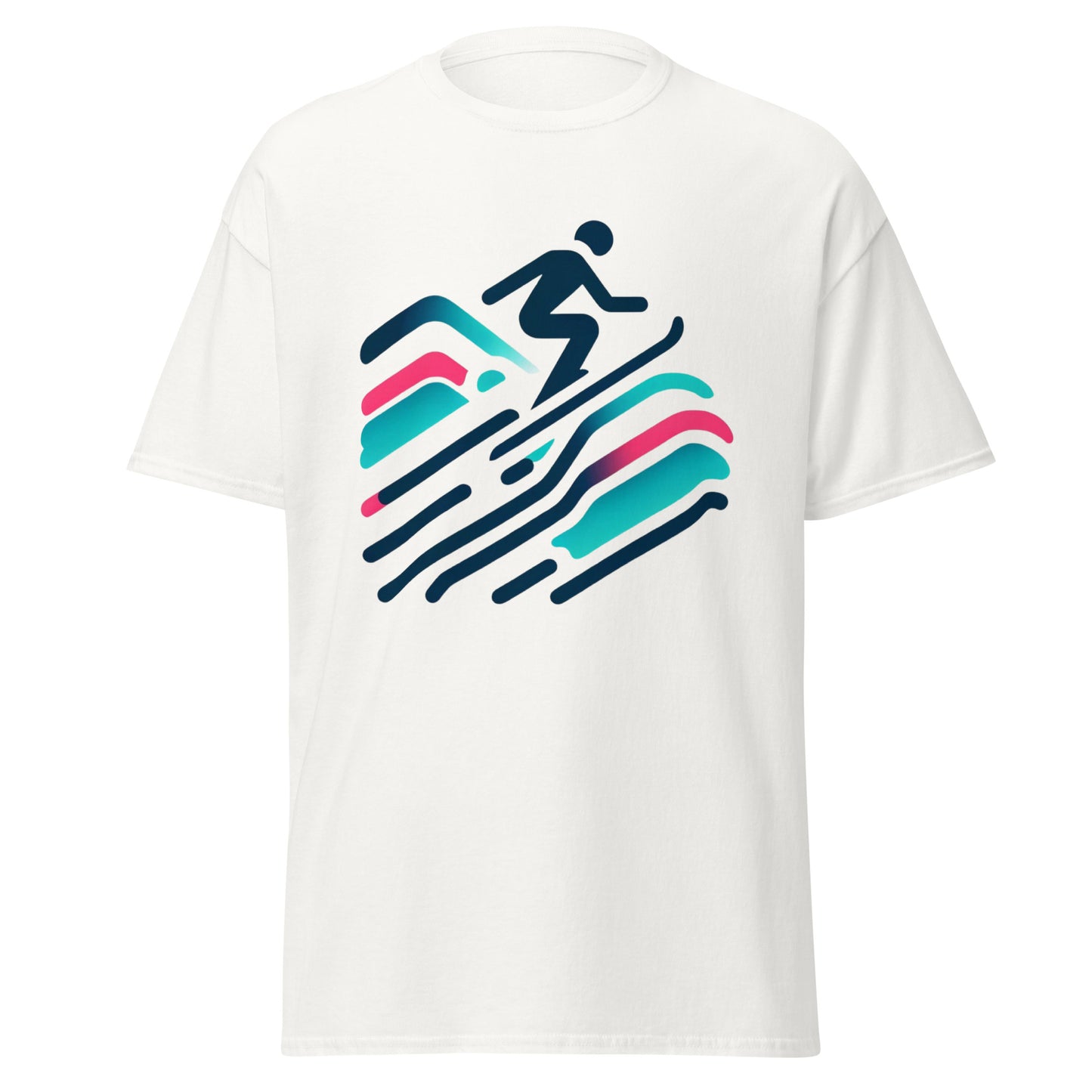 Vibrant Minimalist Skier - Sleek Winter Sports Illustration Tee