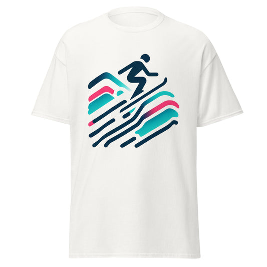 Vibrant Minimalist Skier - Sleek Winter Sports Illustration Tee