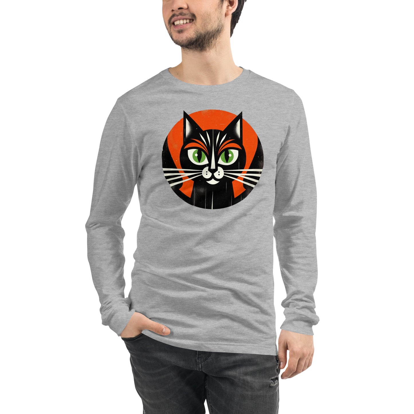 Vintage Vibe Bougie Black Cat Spooky Minimalist Halloween Unisex Long Sleeve Tee