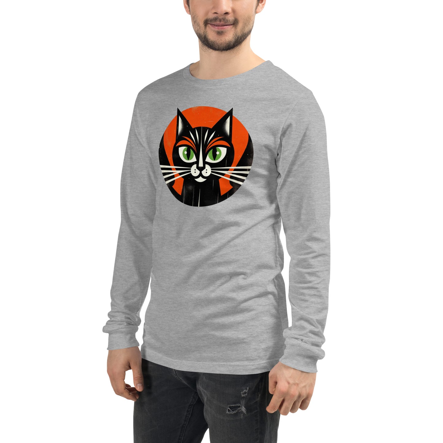 Vintage Vibe Bougie Black Cat Spooky Minimalist Halloween Unisex Long Sleeve Tee