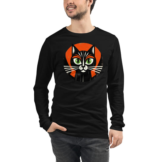 Vintage Vibe Bougie Black Cat Spooky Minimalist Halloween Unisex Long Sleeve Tee