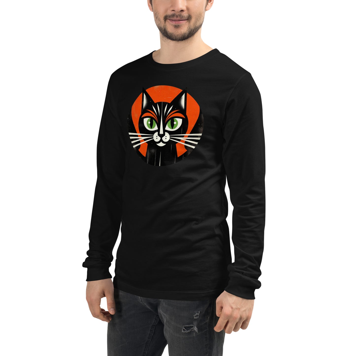Vintage Vibe Bougie Black Cat Spooky Minimalist Halloween Unisex Long Sleeve Tee