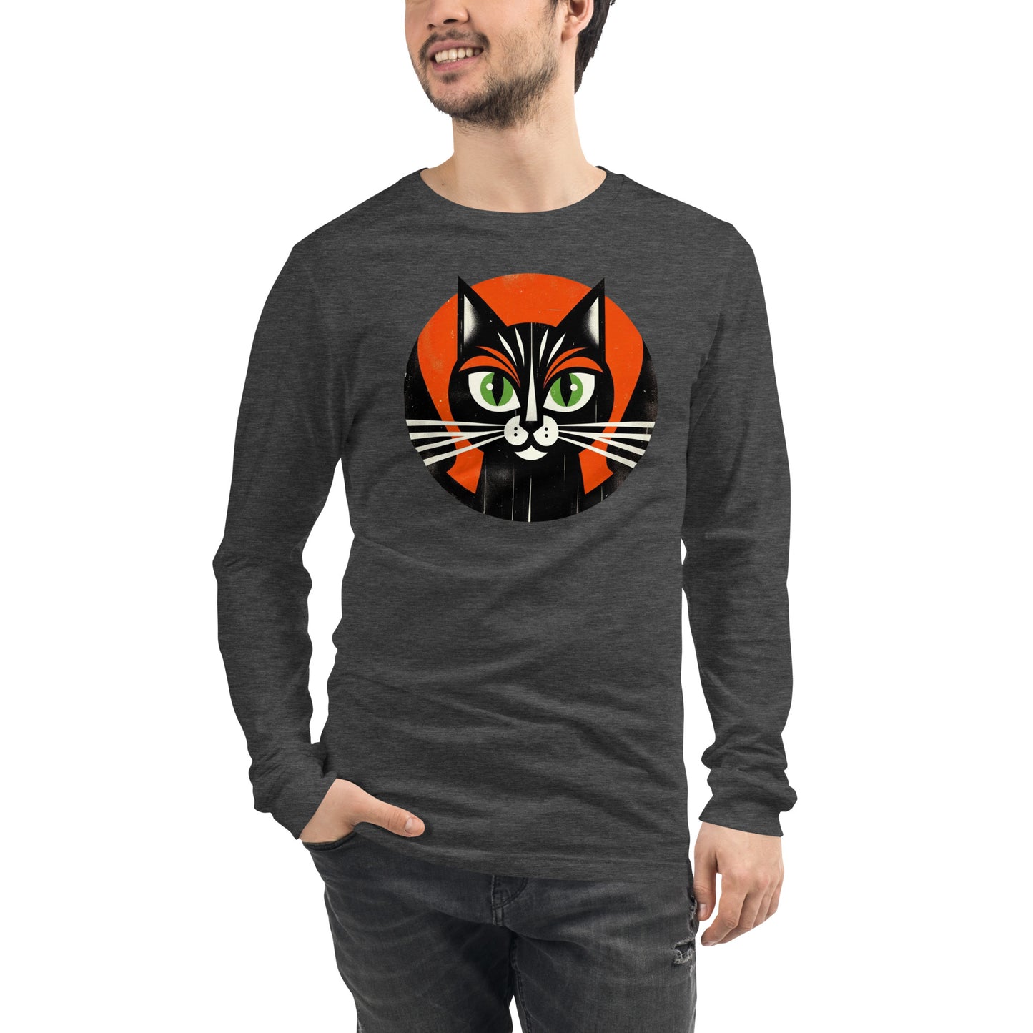 Vintage Vibe Bougie Black Cat Spooky Minimalist Halloween Unisex Long Sleeve Tee