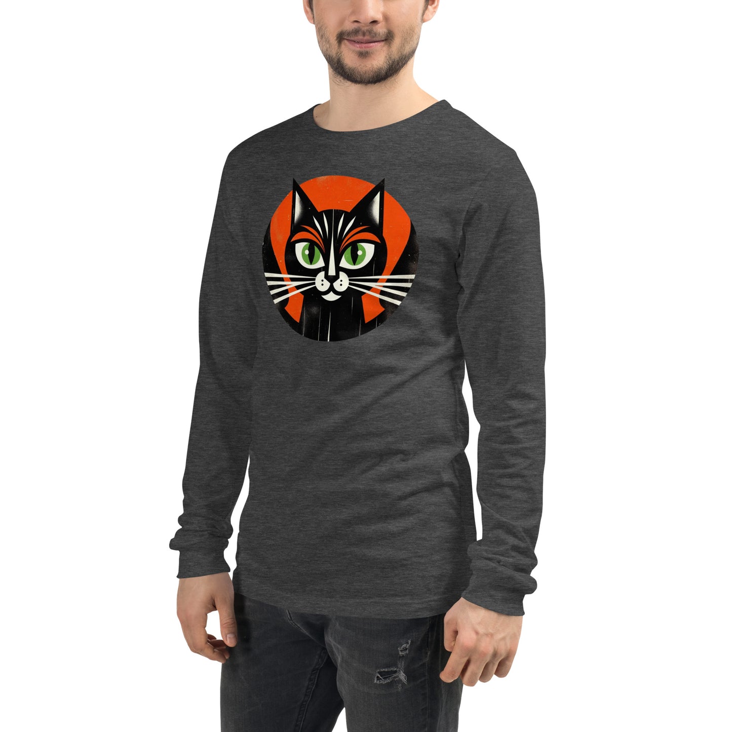 Vintage Vibe Bougie Black Cat Spooky Minimalist Halloween Unisex Long Sleeve Tee