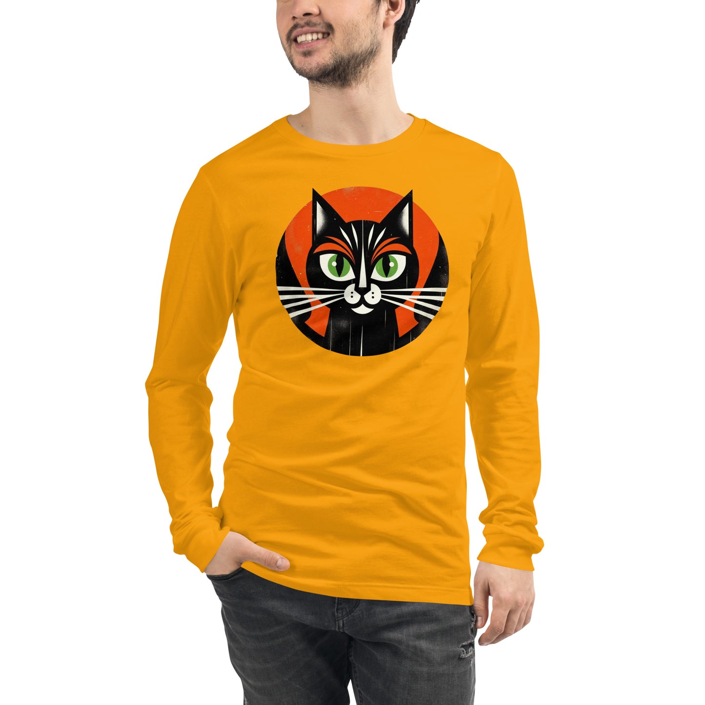 Vintage Vibe Bougie Black Cat Spooky Minimalist Halloween Unisex Long Sleeve Tee