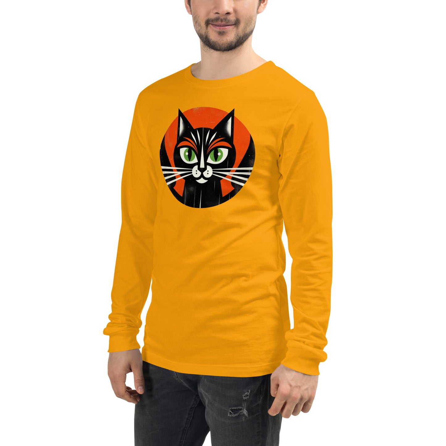 Vintage Vibe Bougie Black Cat Spooky Minimalist Halloween Unisex Long Sleeve Tee