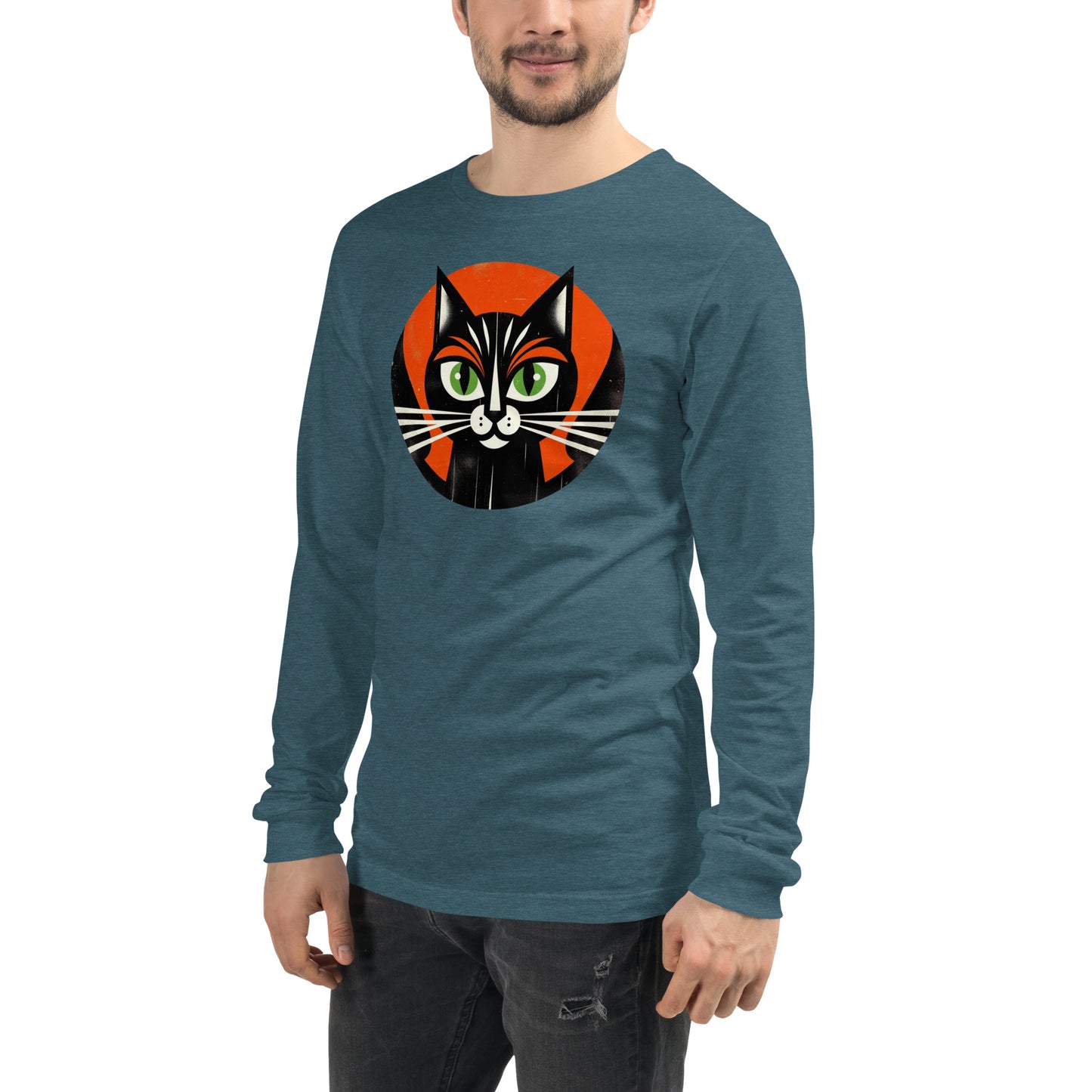 Vintage Vibe Bougie Black Cat Spooky Minimalist Halloween Unisex Long Sleeve Tee