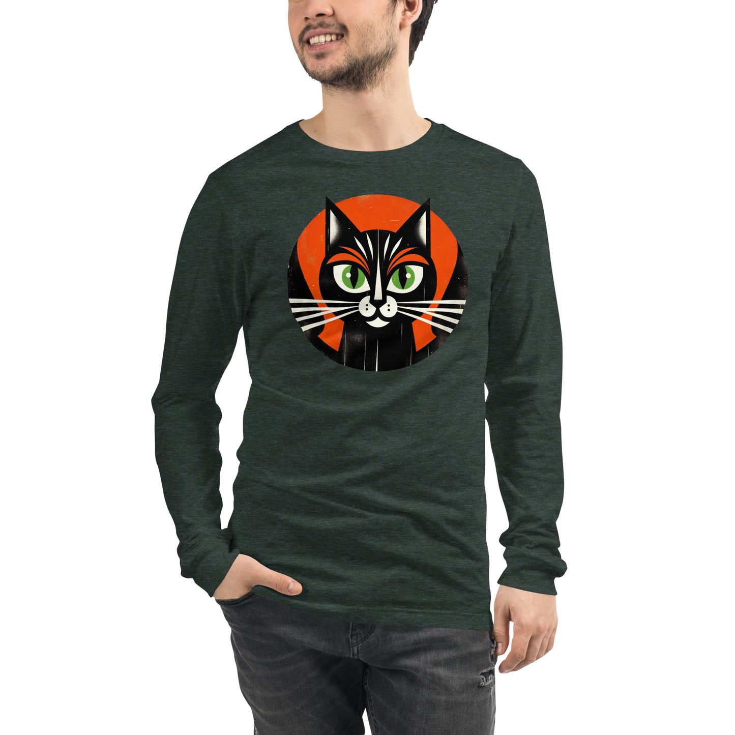 Vintage Vibe Bougie Black Cat Spooky Minimalist Halloween Unisex Long Sleeve Tee