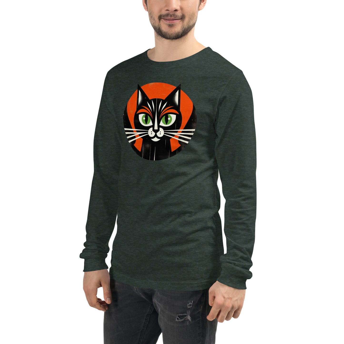 Vintage Vibe Bougie Black Cat Spooky Minimalist Halloween Unisex Long Sleeve Tee