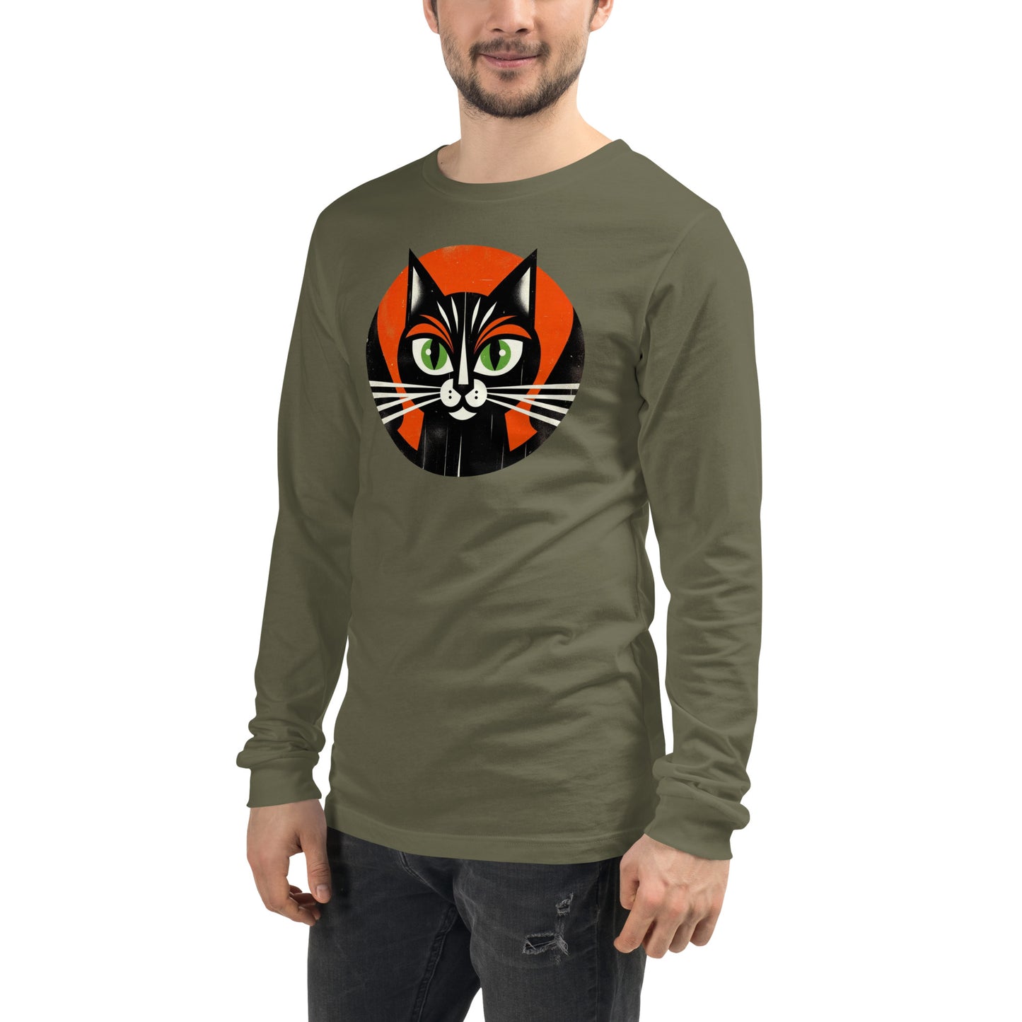 Vintage Vibe Bougie Black Cat Spooky Minimalist Halloween Unisex Long Sleeve Tee