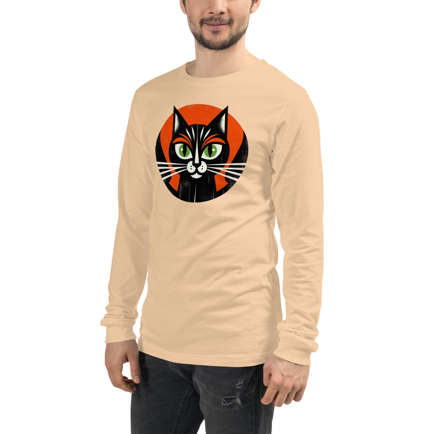 Vintage Vibe Bougie Black Cat Spooky Minimalist Halloween Unisex Long Sleeve Tee