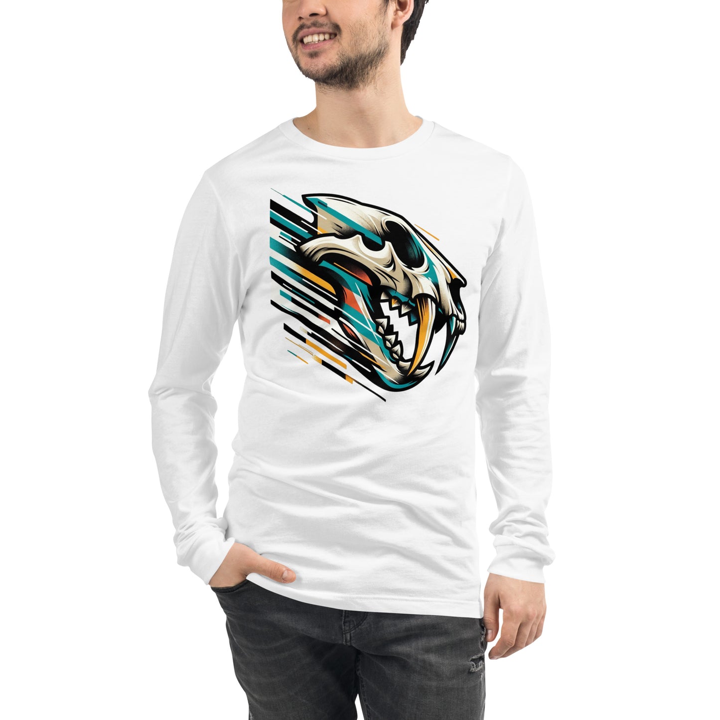 Sabertooth Skull Action Graphic Unisex Long Sleeve Tee