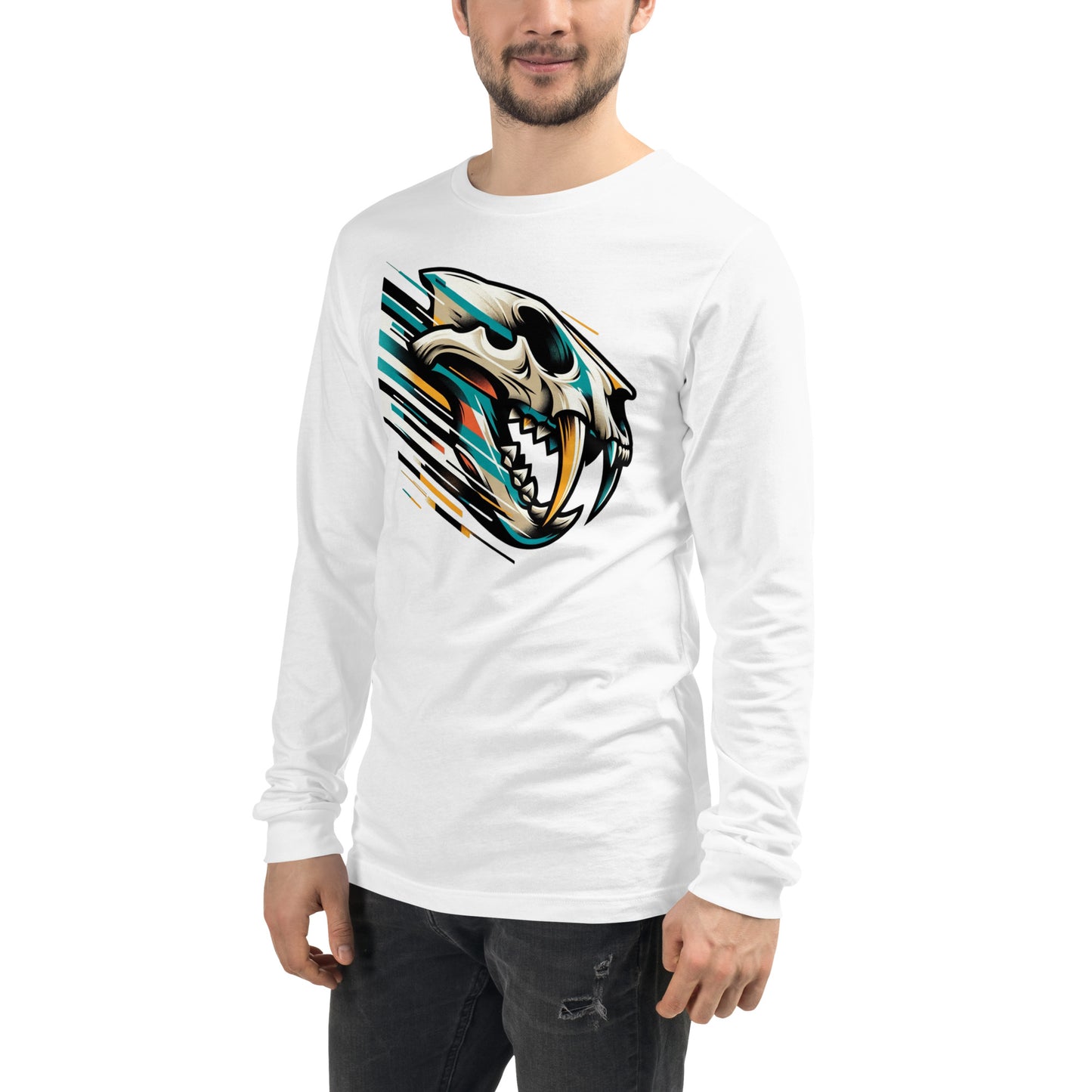 Sabertooth Skull Action Graphic Unisex Long Sleeve Tee