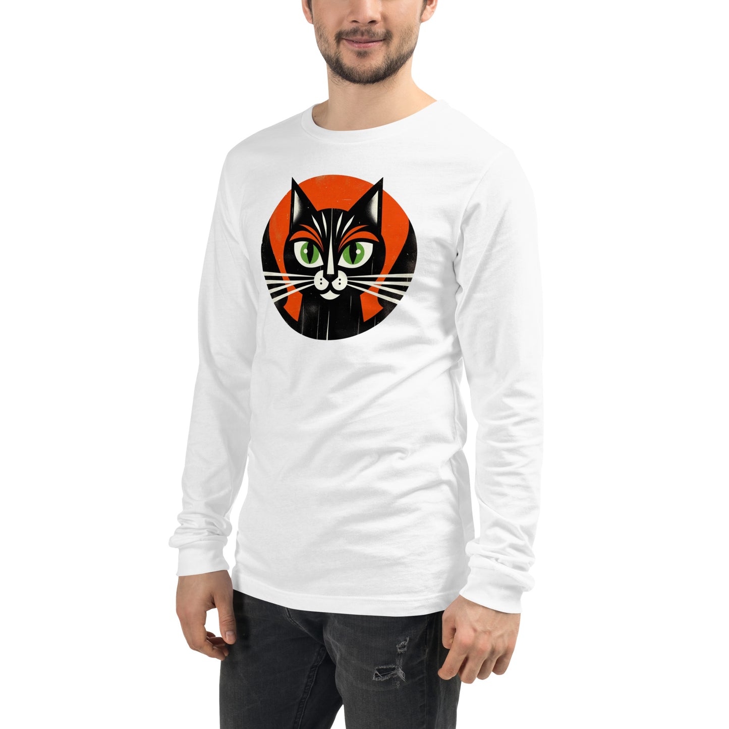 Vintage Vibe Bougie Black Cat Spooky Minimalist Halloween Unisex Long Sleeve Tee