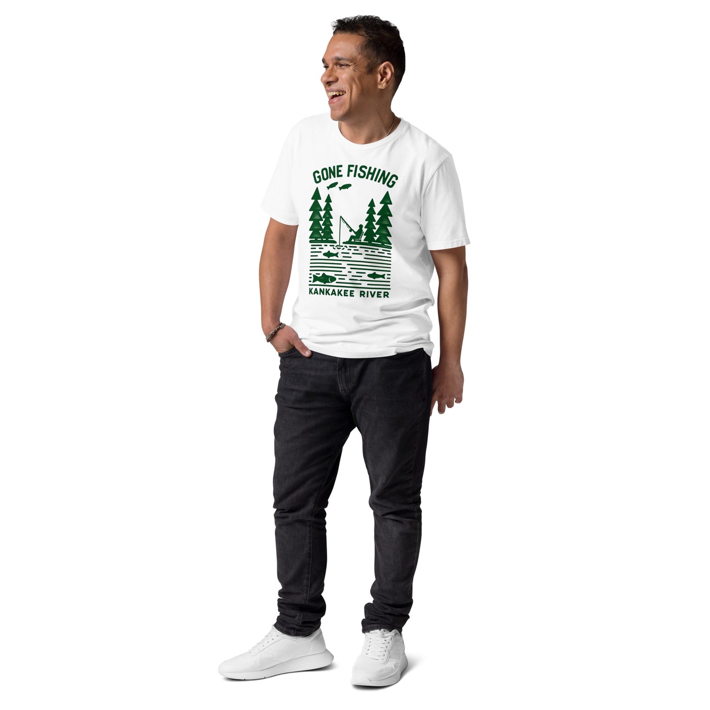 Illinois Waters Kankakee River ‘Gone Fishing’ Unisex organic cotton t-shirt