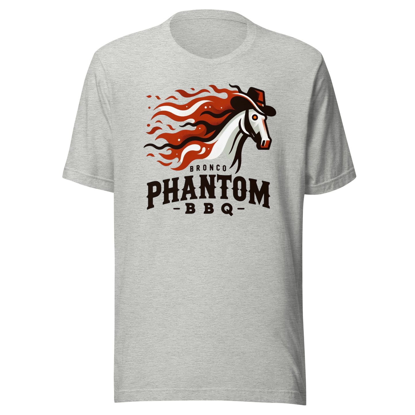 Blazing Saddle: The Fiery Spirit of Bronco Phantom BBQ Unisex t-shirt