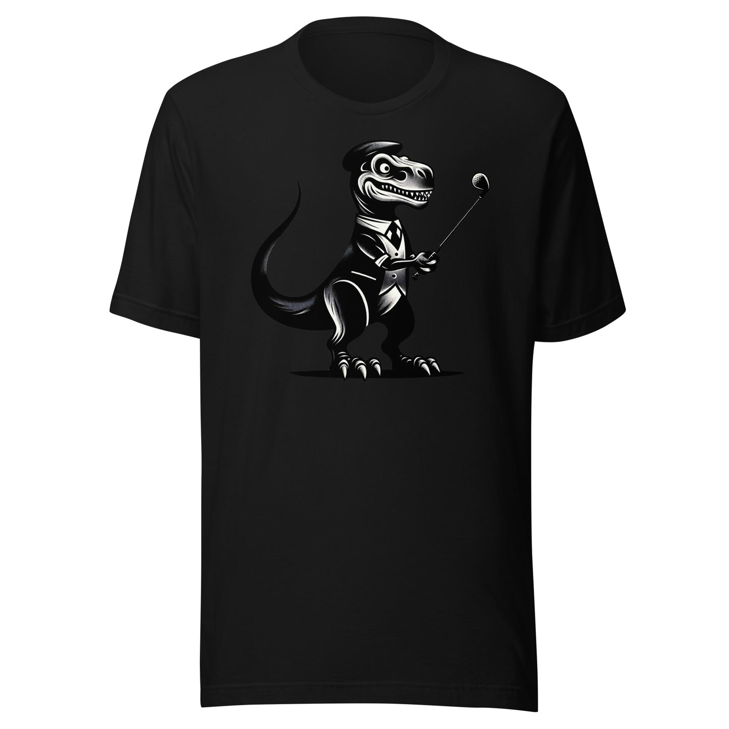 Jurassic Golfer: T-Rex on the Greens - Monochrome Golfing Dinosaur Unisex t-shirt