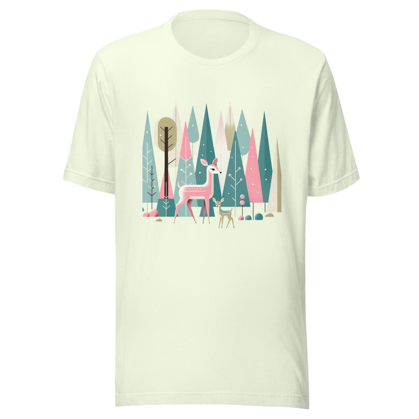 Deer & Fawn Retro Forest Nature MCM Winter Scene Unisex t-shirt