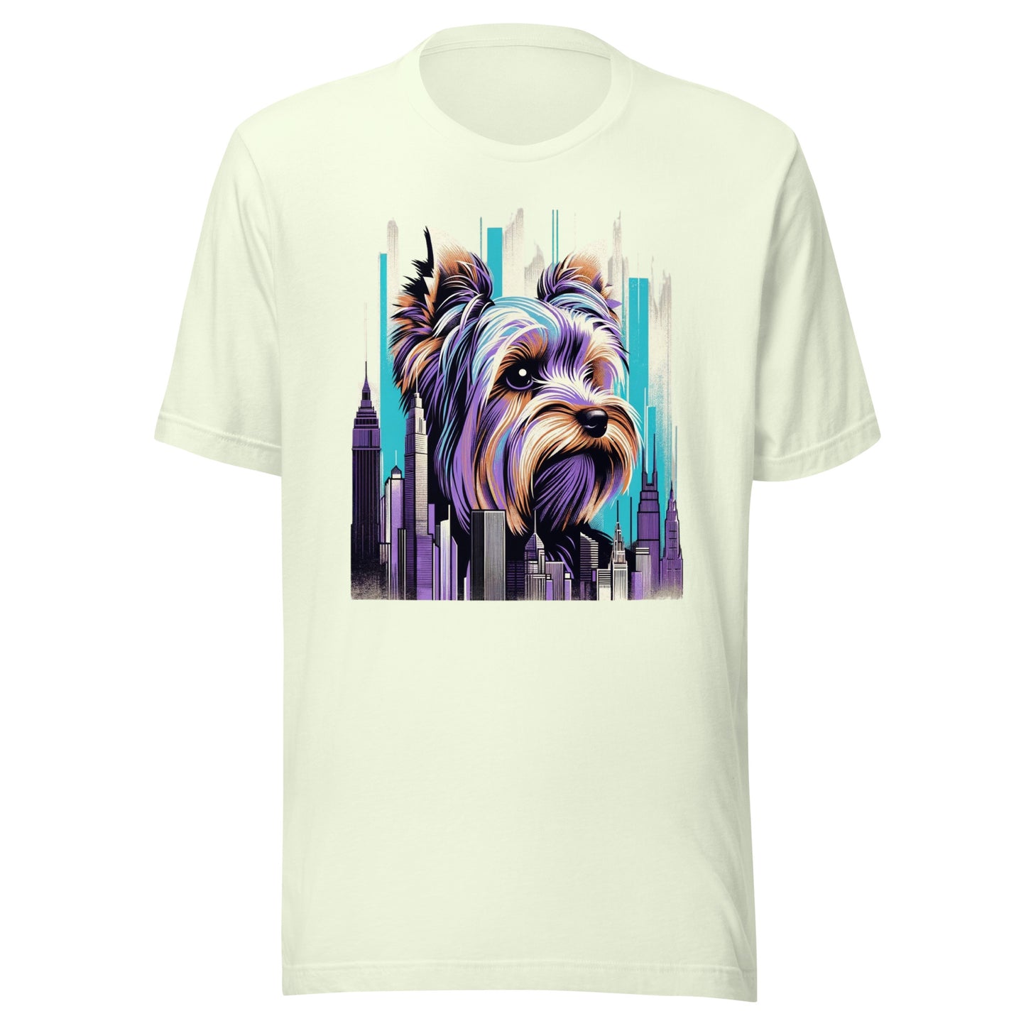 Iron Paws: Yorkshire Terrier Dog Youth - Purple Hued Cityscape Unisex t-shirt