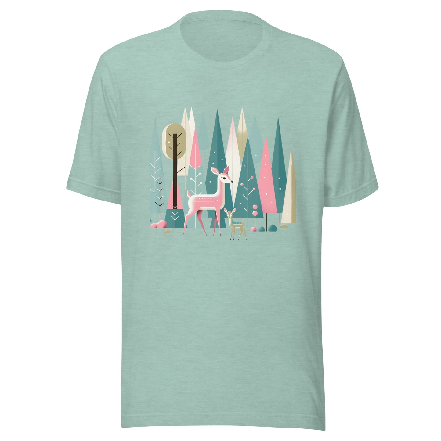 Deer & Fawn Retro Forest Nature MCM Winter Scene Unisex t-shirt