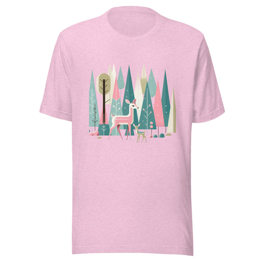 Deer &  Fawn Retro Forest Nature MCM Winter Scene Unisex t-shirt