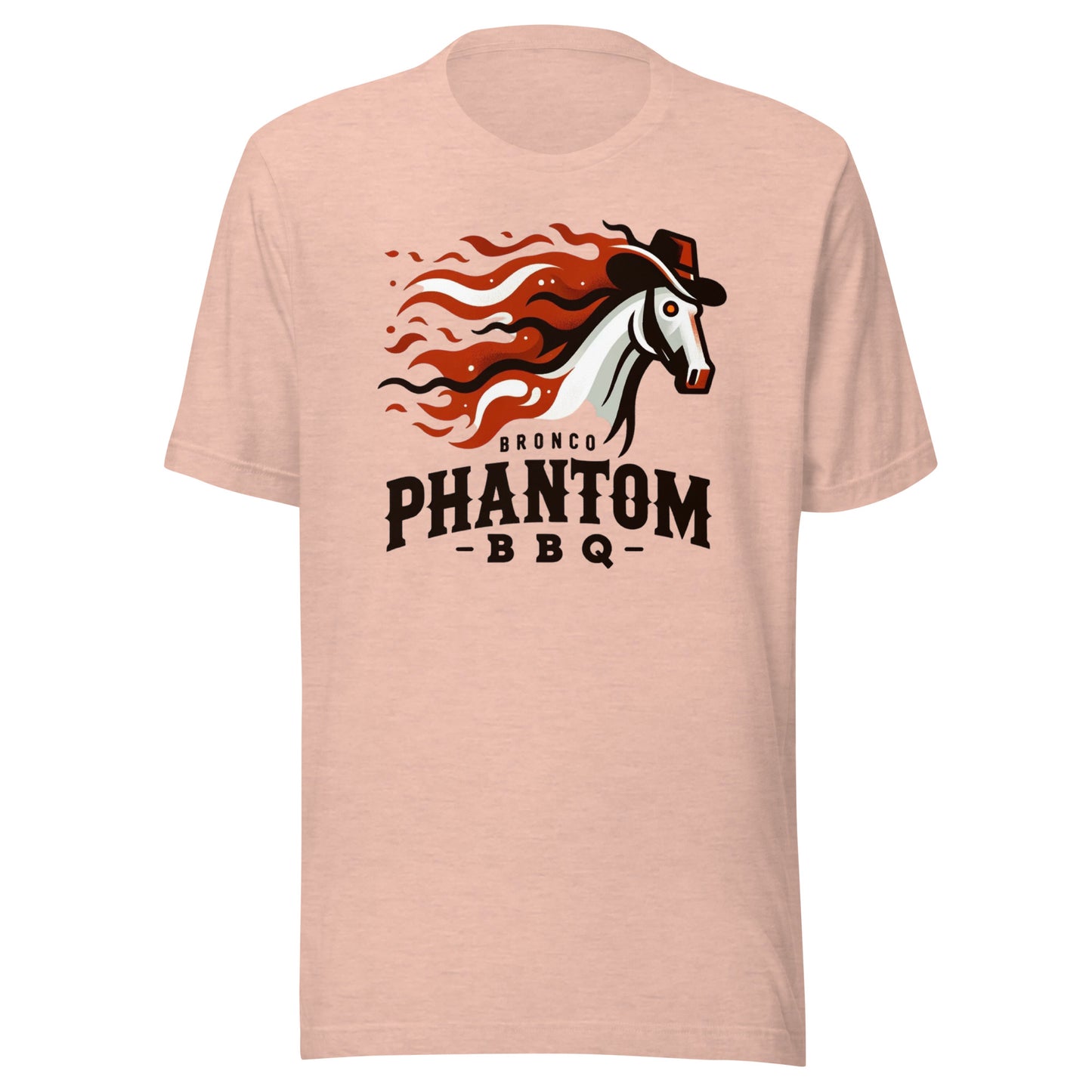 Blazing Saddle: The Fiery Spirit of Bronco Phantom BBQ Unisex t-shirt