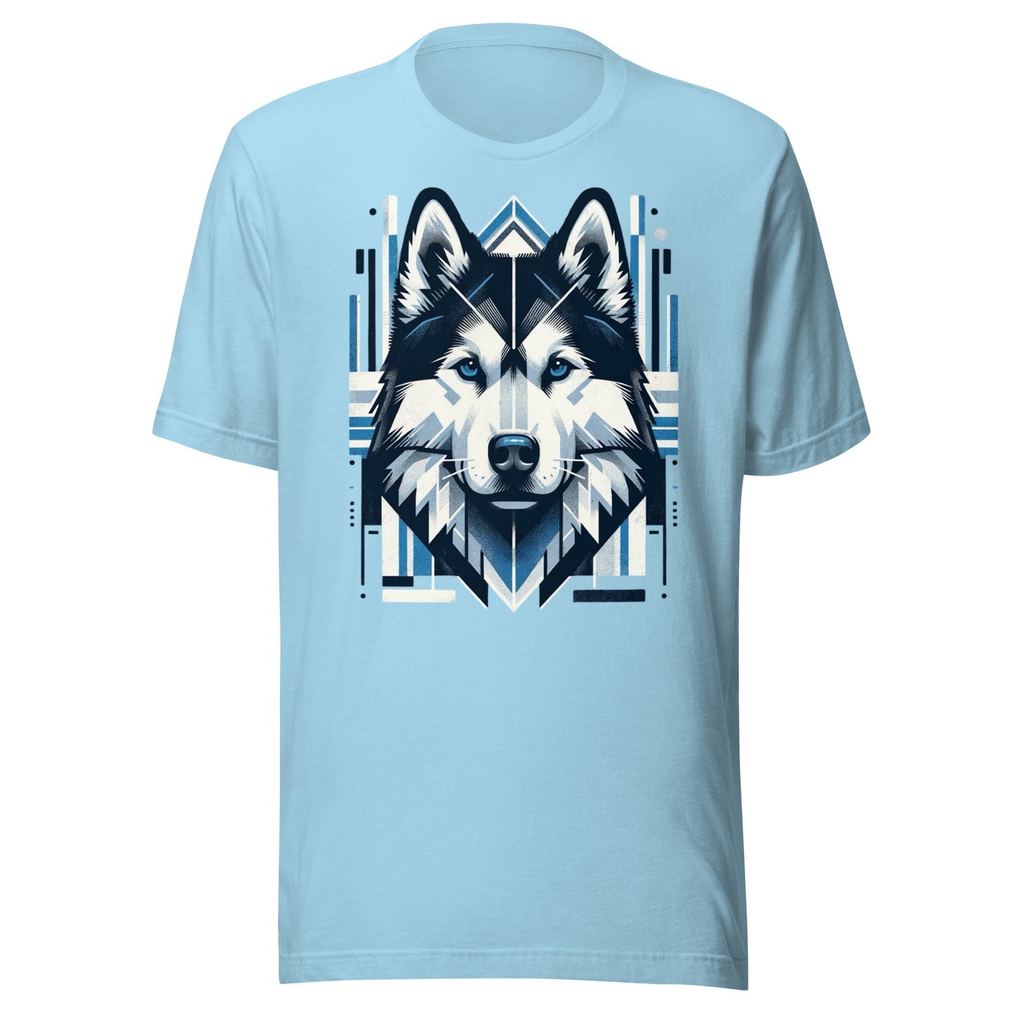 Iron Paws: Siberian Husky Dog Howl - Cool Blue Symmetry Unisex t-shirt