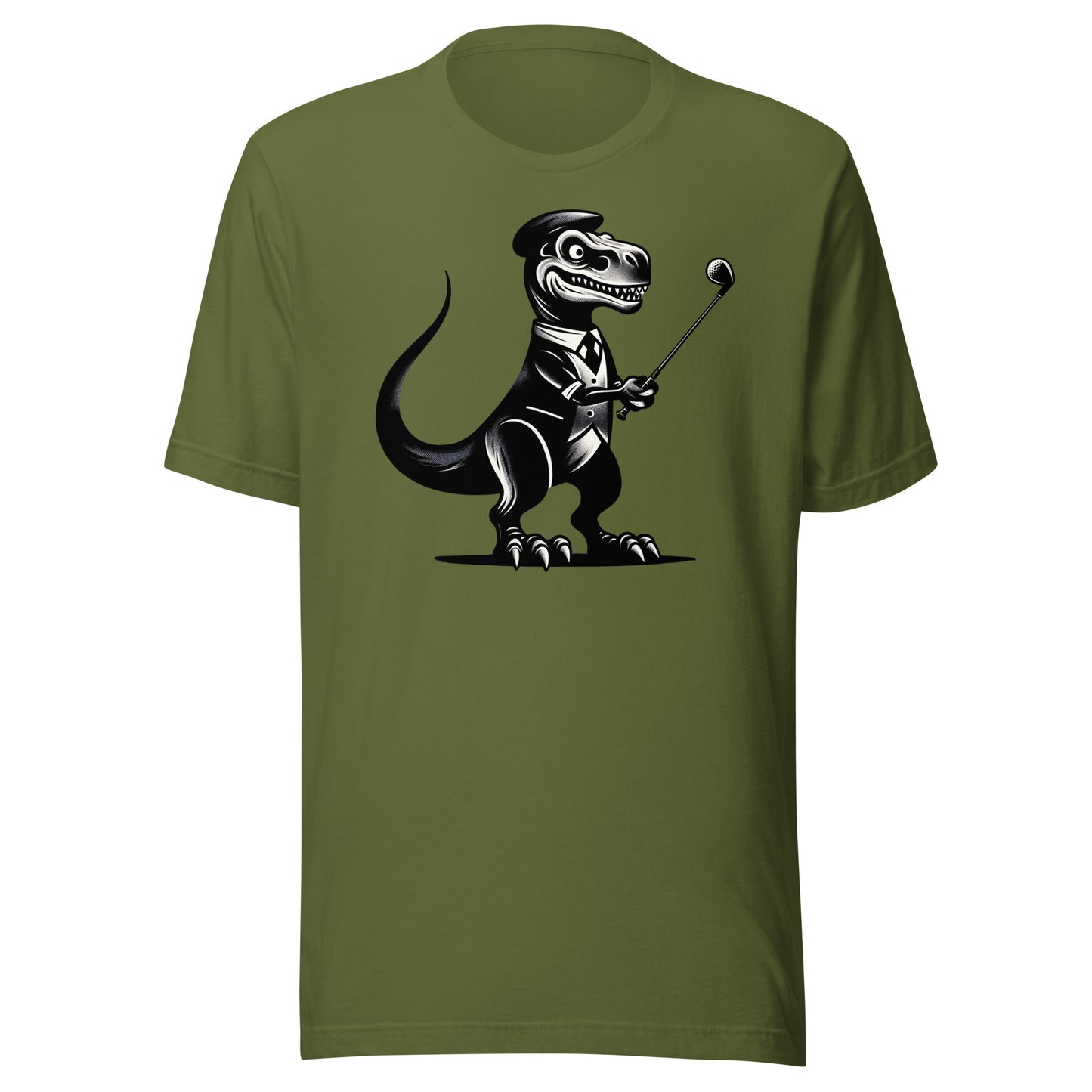 Jurassic Golfer: T-Rex on the Greens - Monochrome Golfing Dinosaur Unisex t-shirt