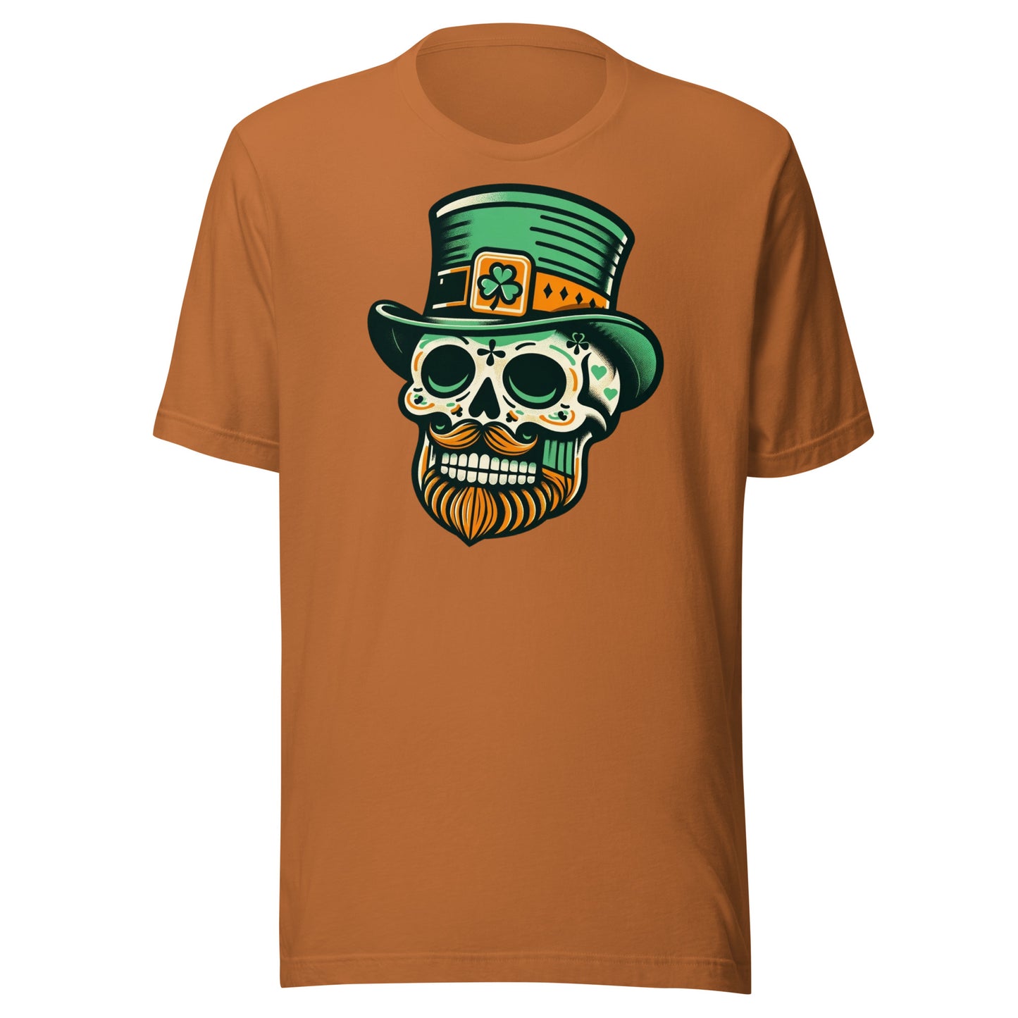 Irish Charm Meets Dia de Los Muertos: Skull with Leprechaun Hat Unisex t-shirt