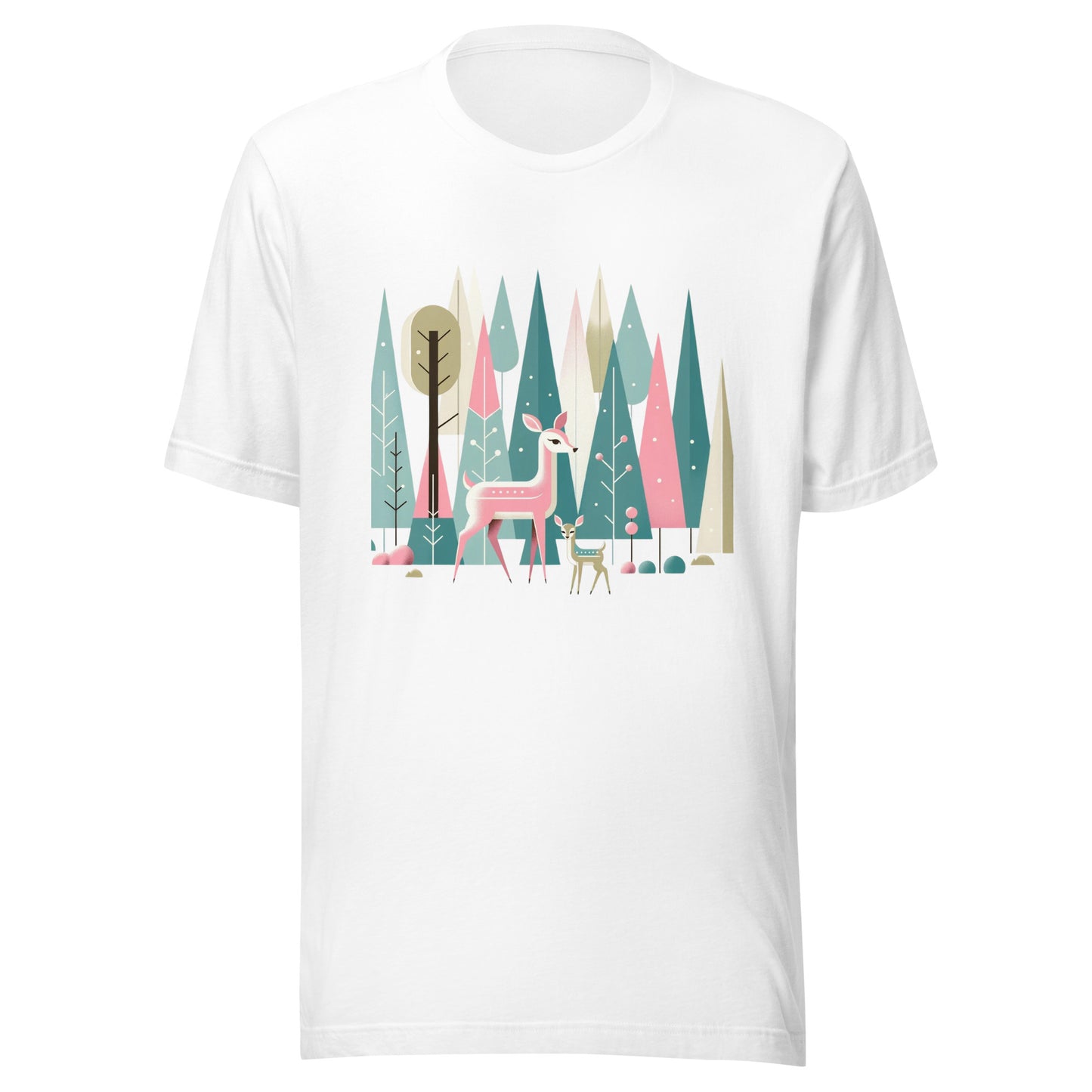 Deer & Fawn Retro Forest Nature MCM Winter Scene Unisex t-shirt