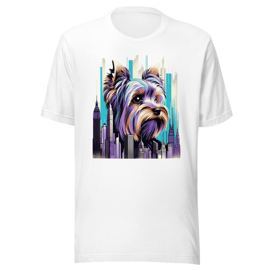 Iron Paws: Yorkshire Terrier Dog Youth - Purple Hued Cityscape Unisex t-shirt