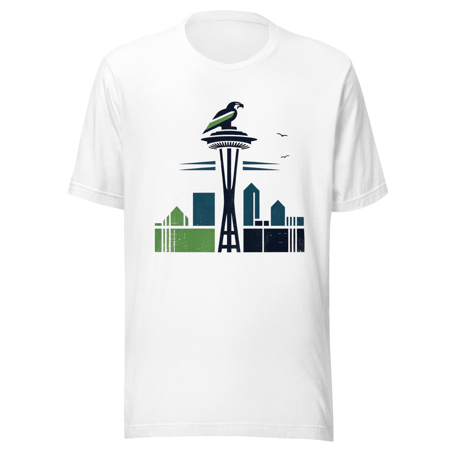 Seattle Gridiron: Space Needle Birds - Retro Football Tapestry Series Unisex t-shirt