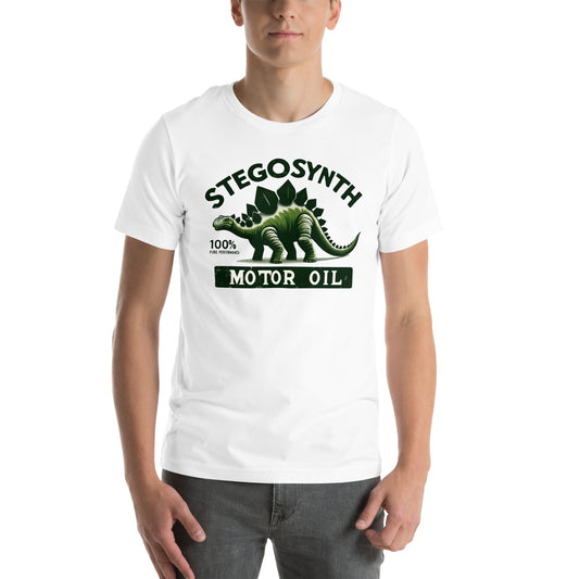 Stegosynth Motor Oil Dinosaur Graphic Unisex t-shirt