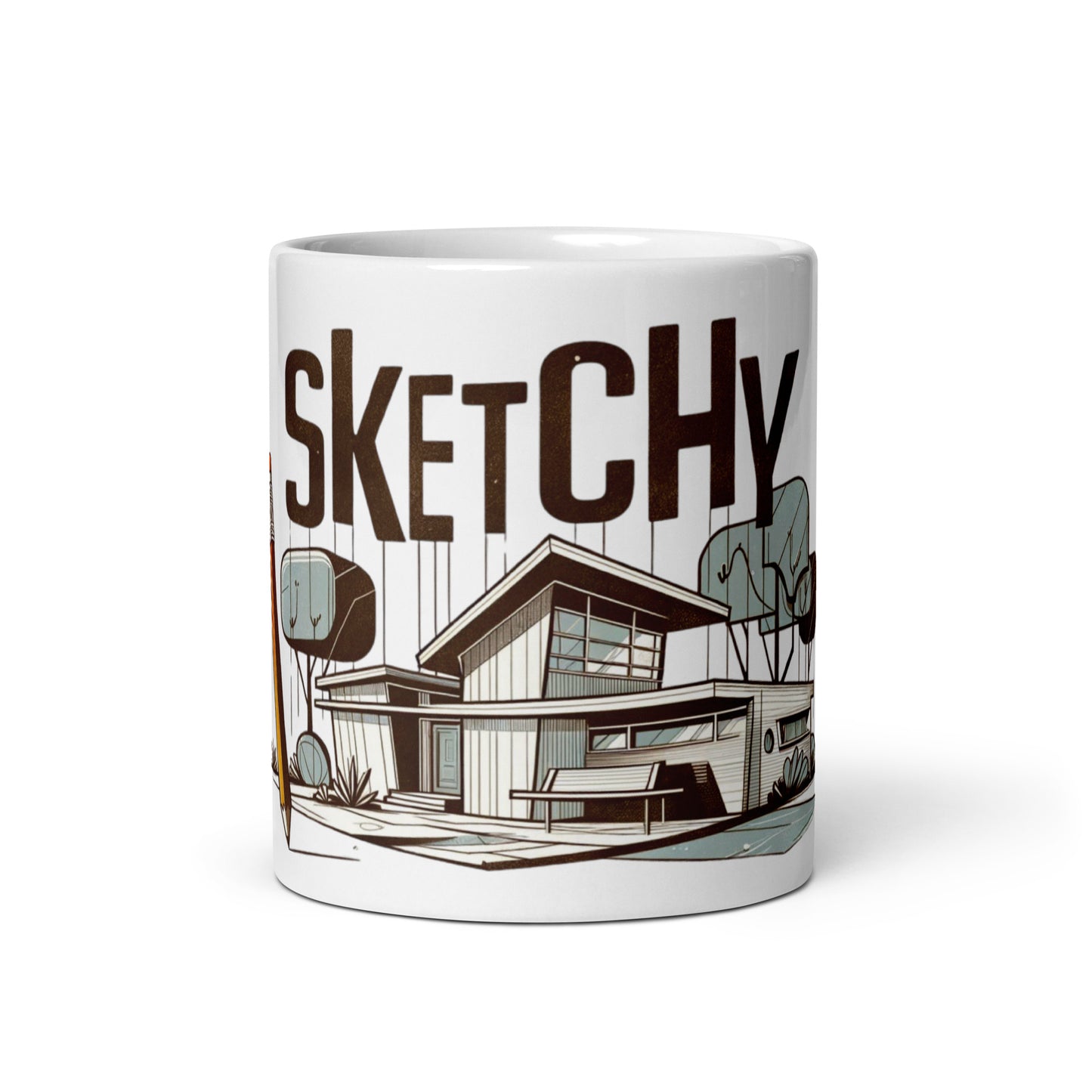 Sketchy House White glossy mug