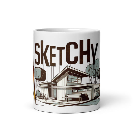 Sketchy House White glossy mug