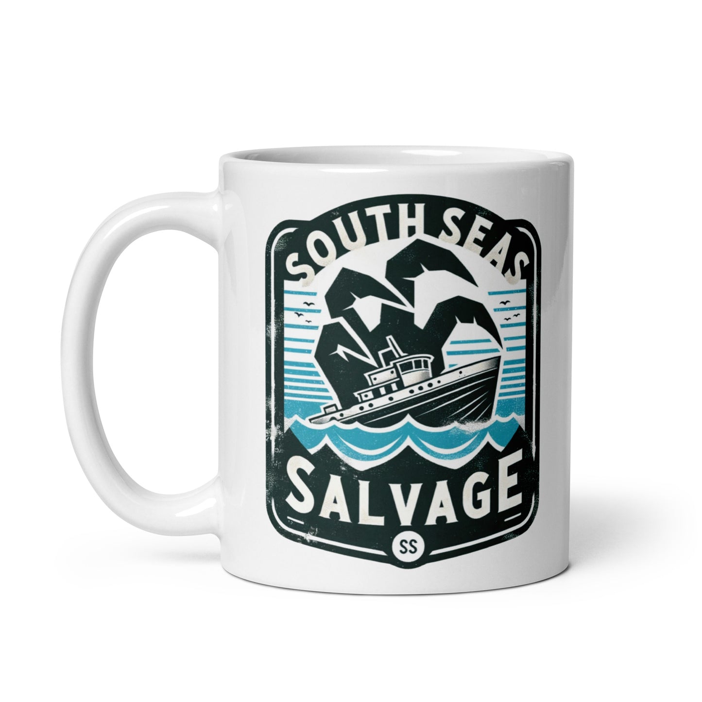 South Seas Salvage Company Surviving Monster Attacks Since 1954 White glossy mug