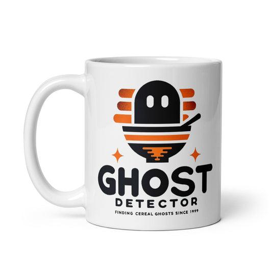 Spooky Finds with Ghost Detector - Uncover the Paranormal in Style Since 1999 White glossy mug
