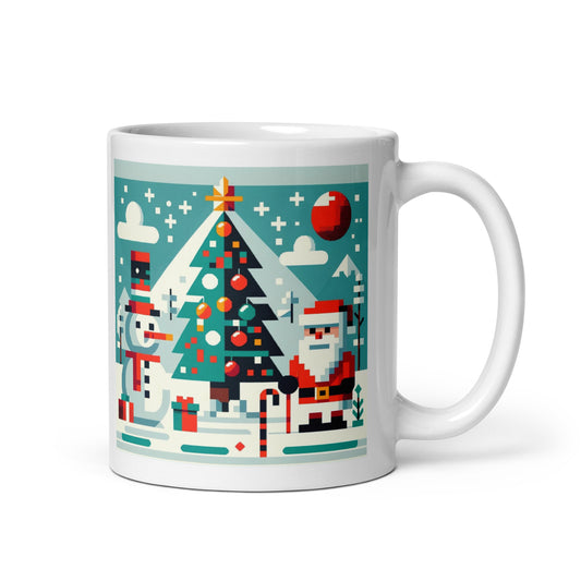 Christmas with Snowman and Santa 8-Bit Holiday Gaming Coffee Mug