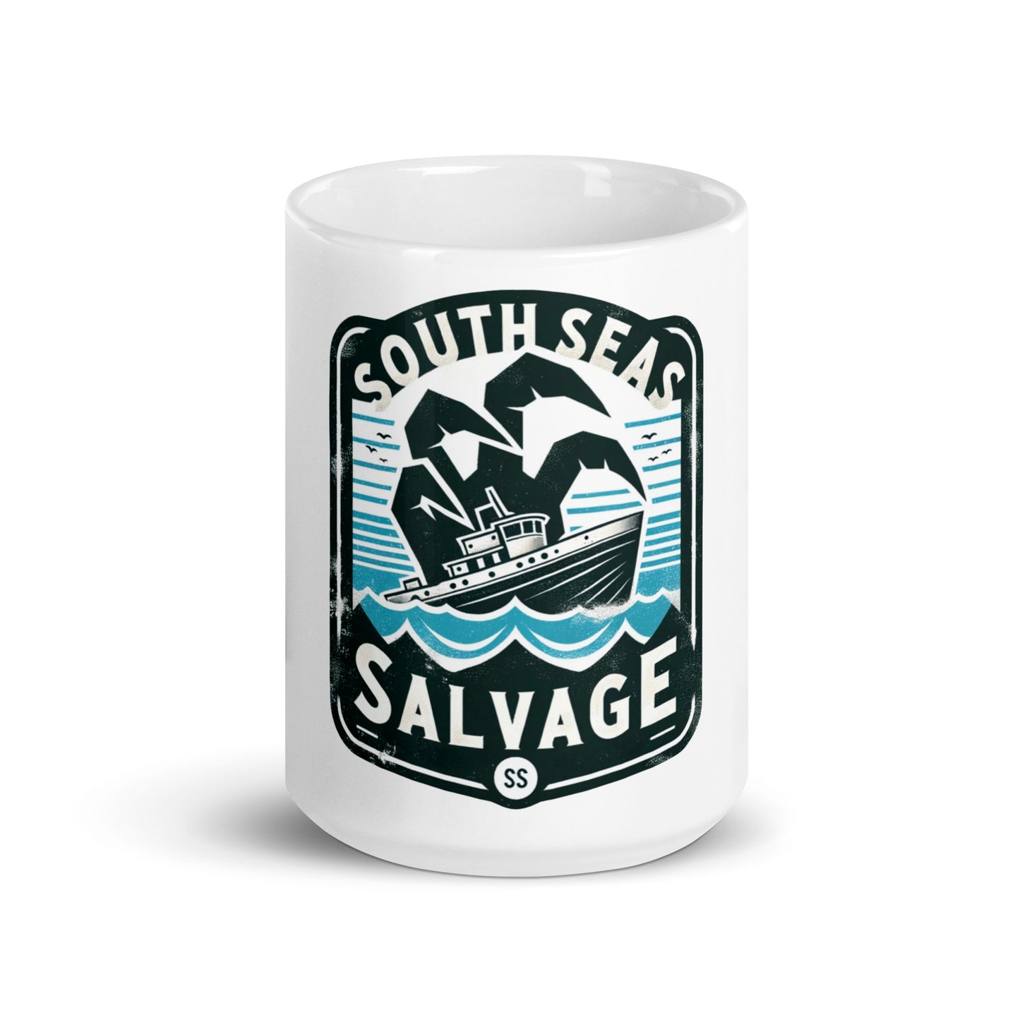 South Seas Salvage Company Surviving Monster Attacks Since 1954 White glossy mug