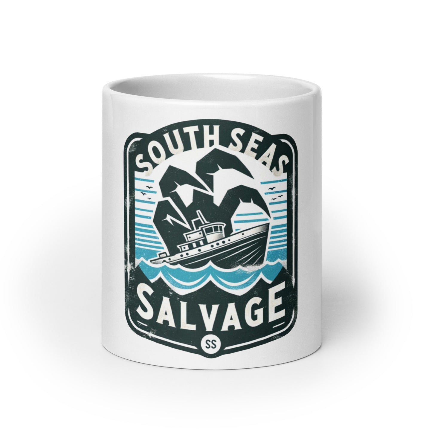 South Seas Salvage Company Surviving Monster Attacks Since 1954 White glossy mug