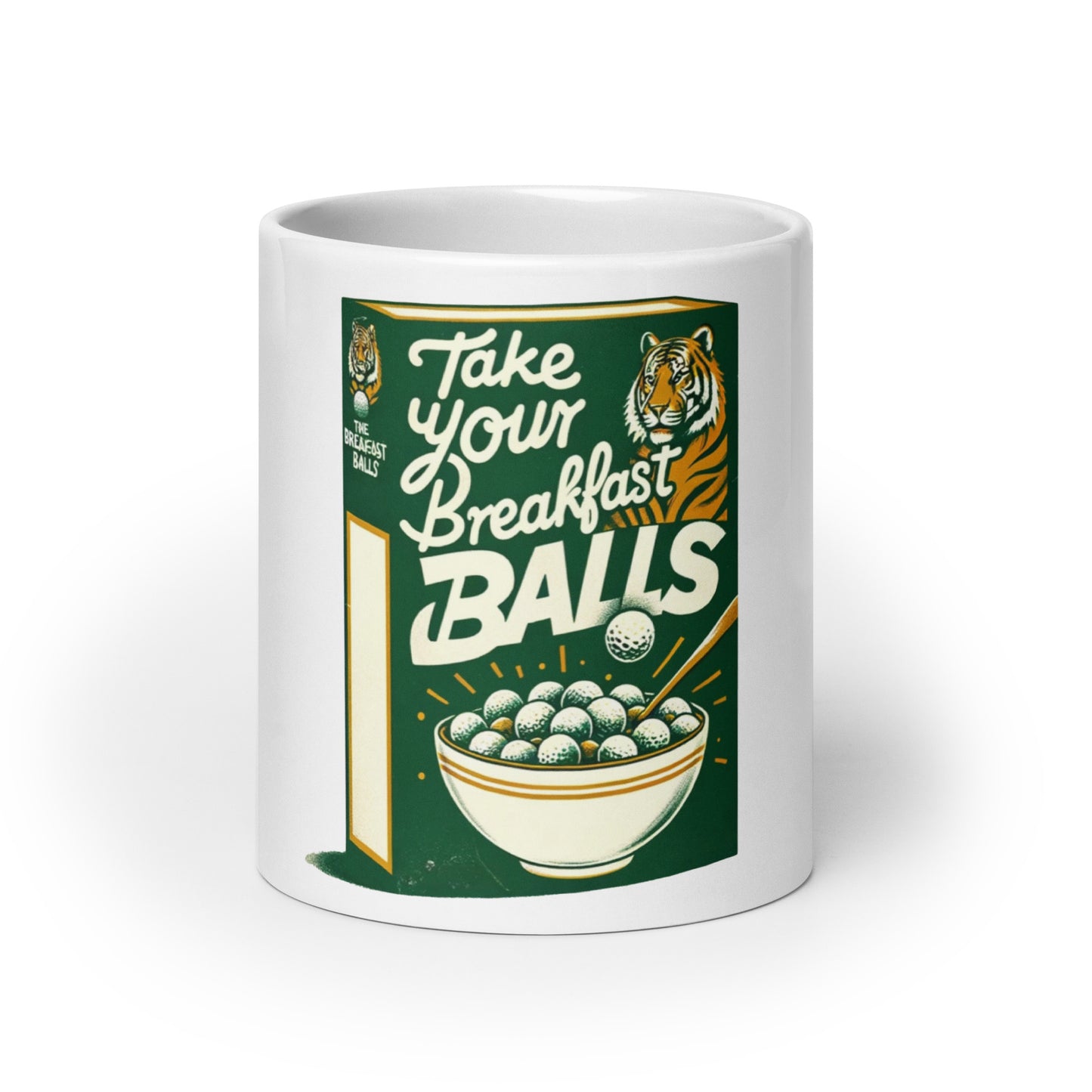 Take Your Breakfast Balls Golf Balls Tiger White glossy mug