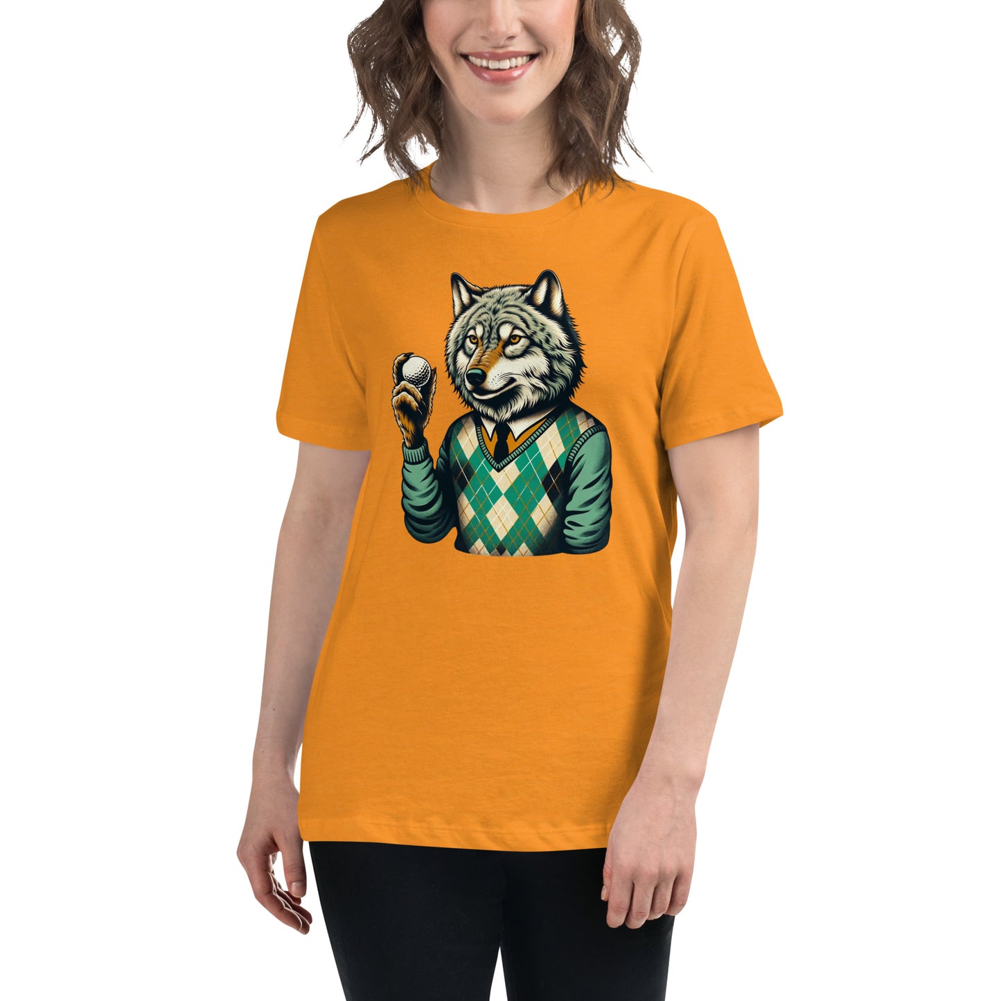 Golf Girl Minimalist Wolf in Argyle - Women’s Relaxed T-Shirt