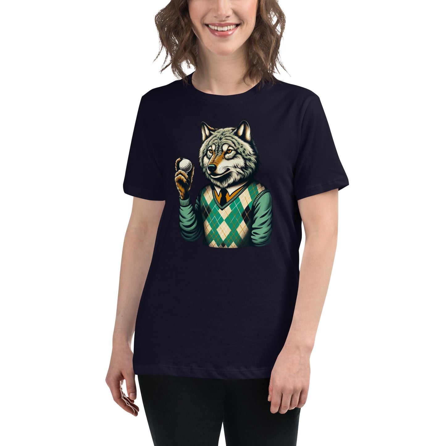 Golf Girl Minimalist Wolf in Argyle - Women’s Relaxed T-Shirt